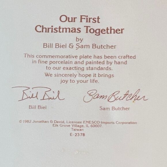 Our First Christmas Together Plate by Bill Biel & Sam Butcher 1982 Precious Mome - Picture 5 of 8